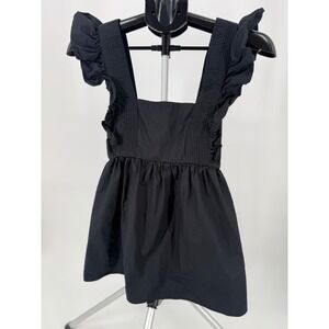 Self-Portrait Black Size 4 Flutter Sleeve Low Back Tie Smocked Poplin Peplum Top